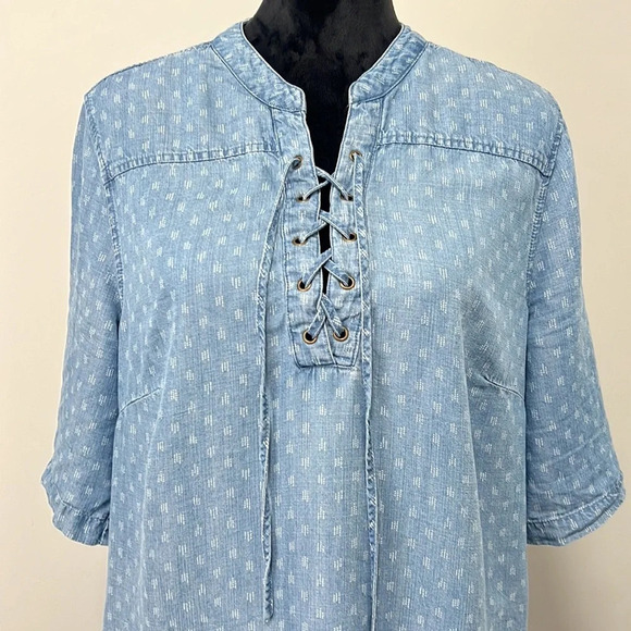 Philosophy Womens 100%-Tencel Lace Up Dress, Blue, Raindrop Print size Large - Picture 2 of 8